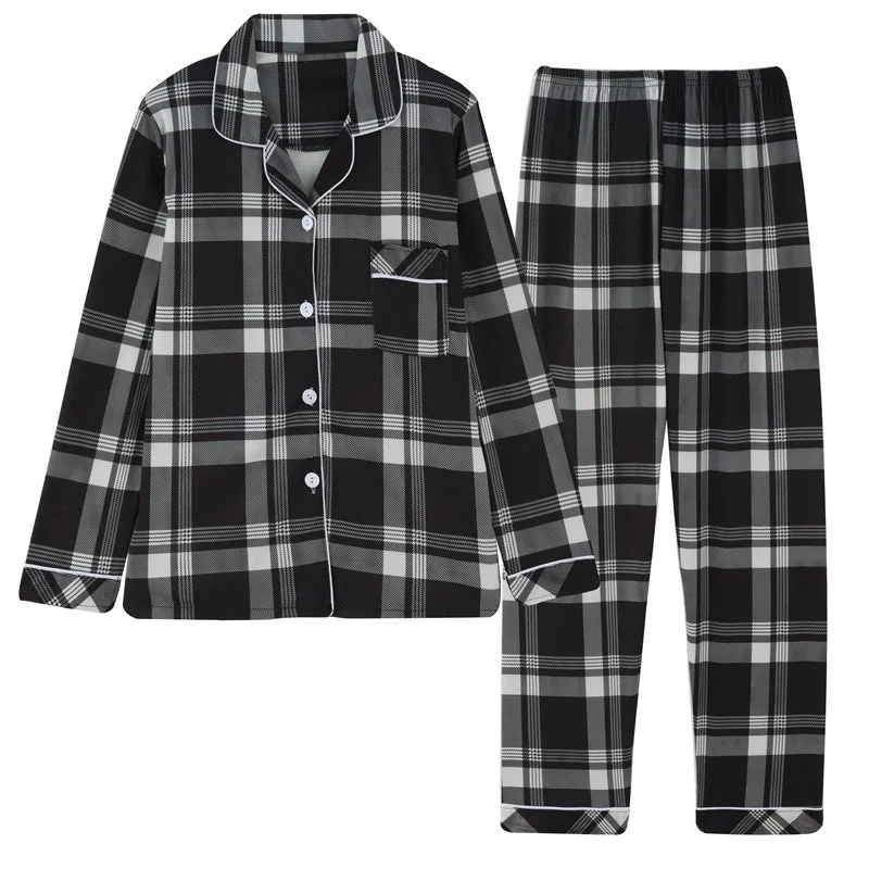 Spring and Autumn Long Sleeve Pajamas Plaid Shirt Homewear