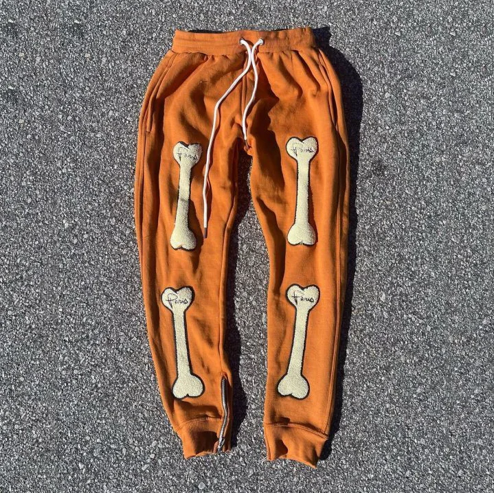 Bone embroidery pattern casual loose trousers pant