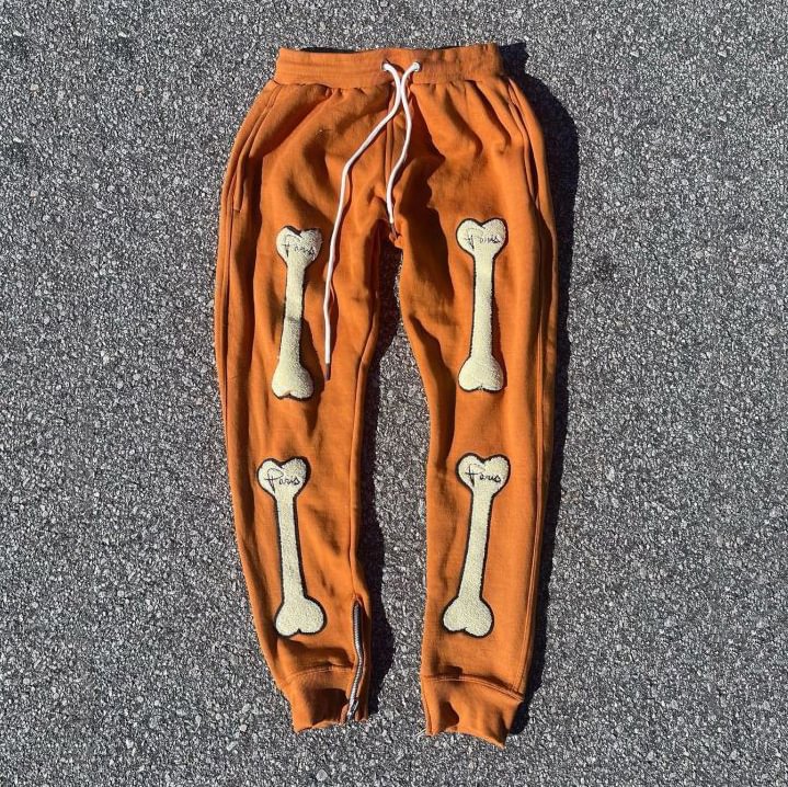Bone embroidery pattern casual loose trousers pant