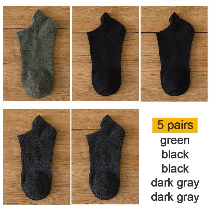 FINETOO 10pieces=5pair/lot Summer Cotton Man Short Ankle Socks Fashion Breathable Man Boat Socks Comfortable Casual Socks 38-44