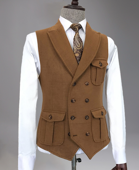 Business Lapel Collar Double Breasted Utility Pockets Vest