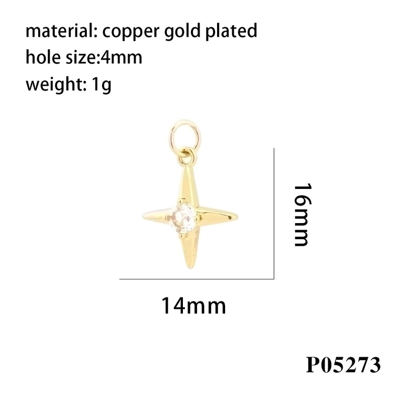 Minimalist Cross Copper Enamel Plating Inlay Zircon 18k Gold Plated Charms