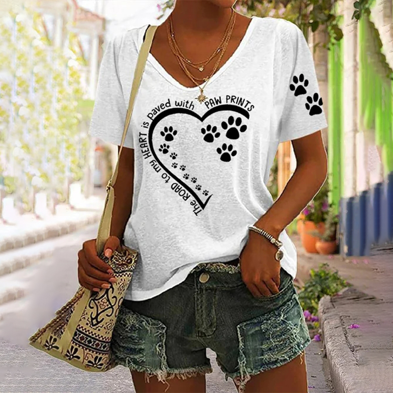 The Road To My Heart Is Paved With Paw Prints Dog Lovers T-Shirt wearshes