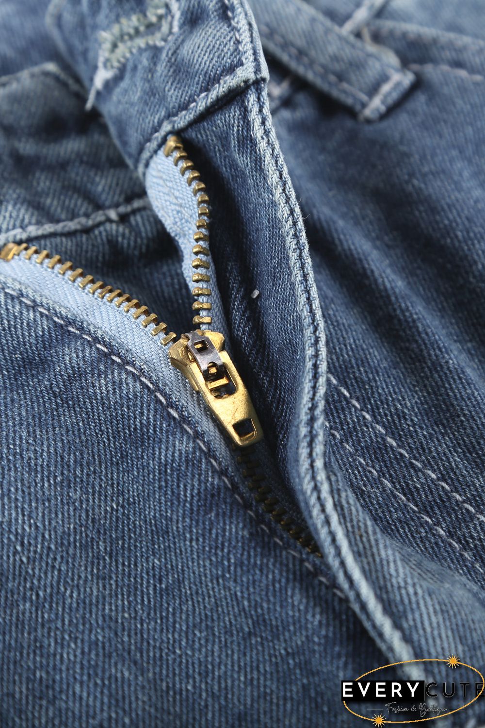 Women's Distressed Ripped Rolled Hem Blue Denim Shorts