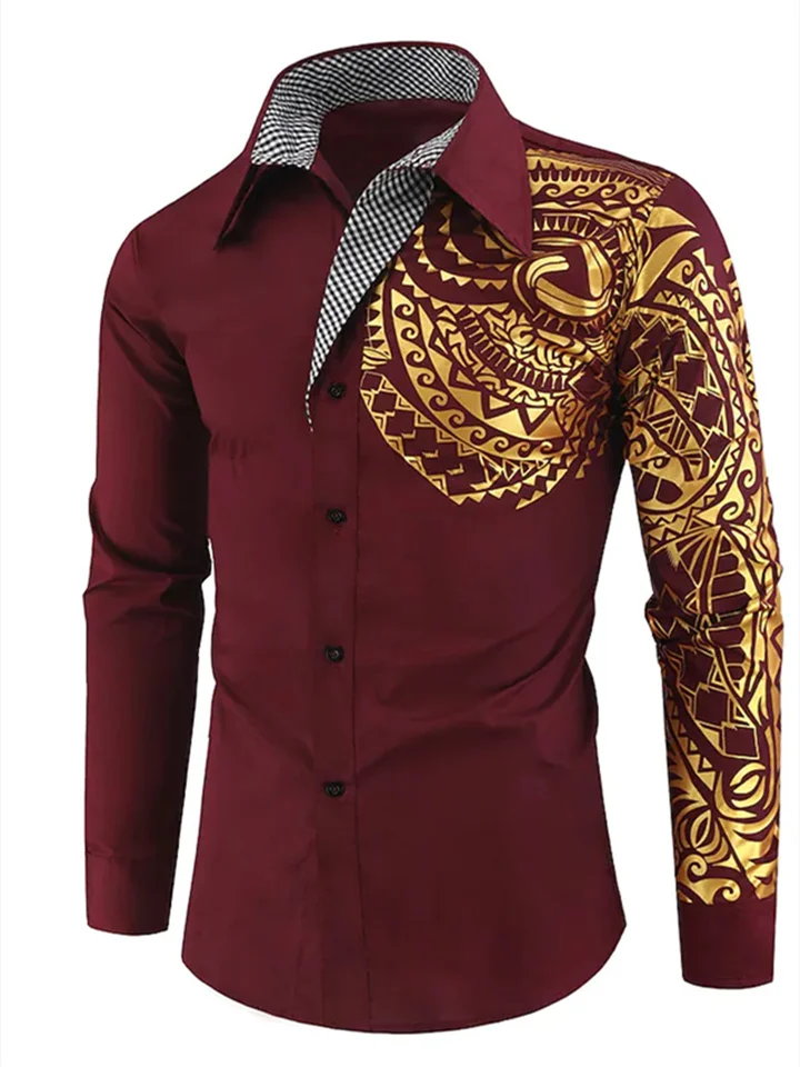 Men's Dress Shirt Button Up Shirt Collared Shirt Floral Collar Wine Red Big red Black Dark Blue White Wedding Daily Clothing Apparel Casual Classic-Hoverseek