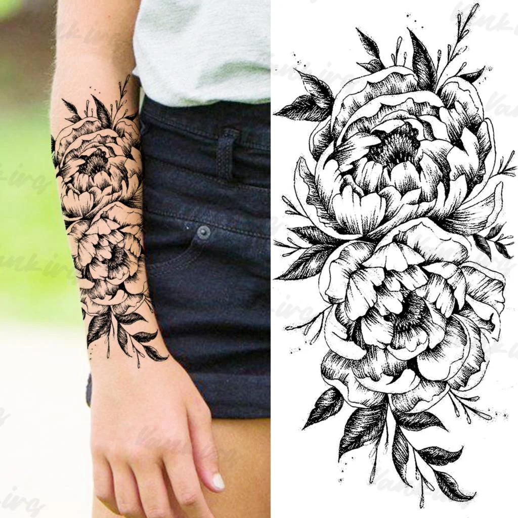 Sdrawing Peony Temporary Tattoos For Women Girls Realistic Anchor Butterfly Flower Fake Tattoo Sticker Sexy Body Arm Tatoos DIY
