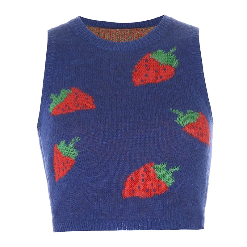 HEYounGIRL Pink Sweat Cute Sleeveless Sweater Vest Women Casual Autumn Strawberry Y2K Tank Knitted Crop Top Fashion Streetwear