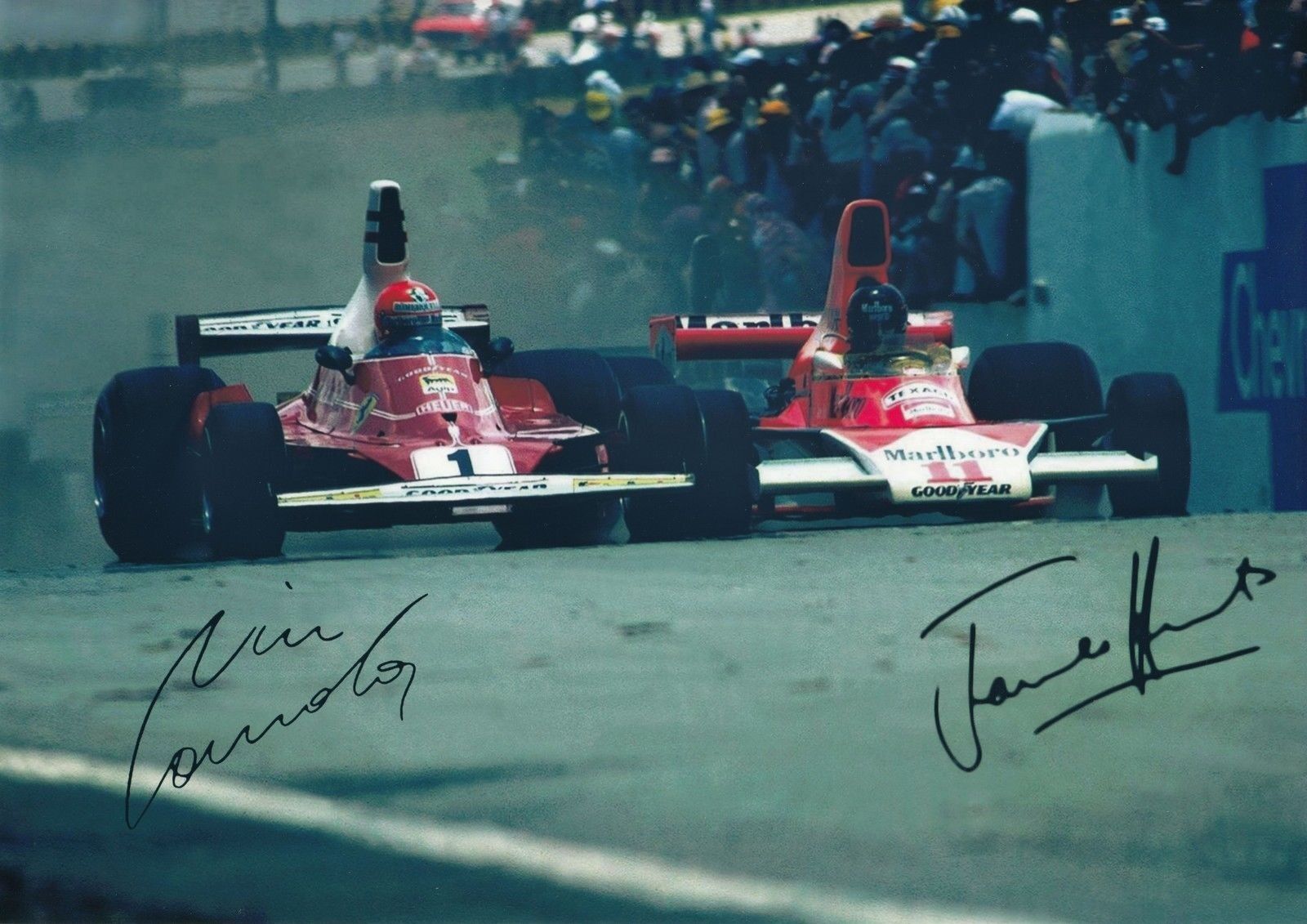 JAMES HUNT & NIKI LAUDA - FERRARI AUTOGRAPH SIGNED PP Photo Poster painting POSTER