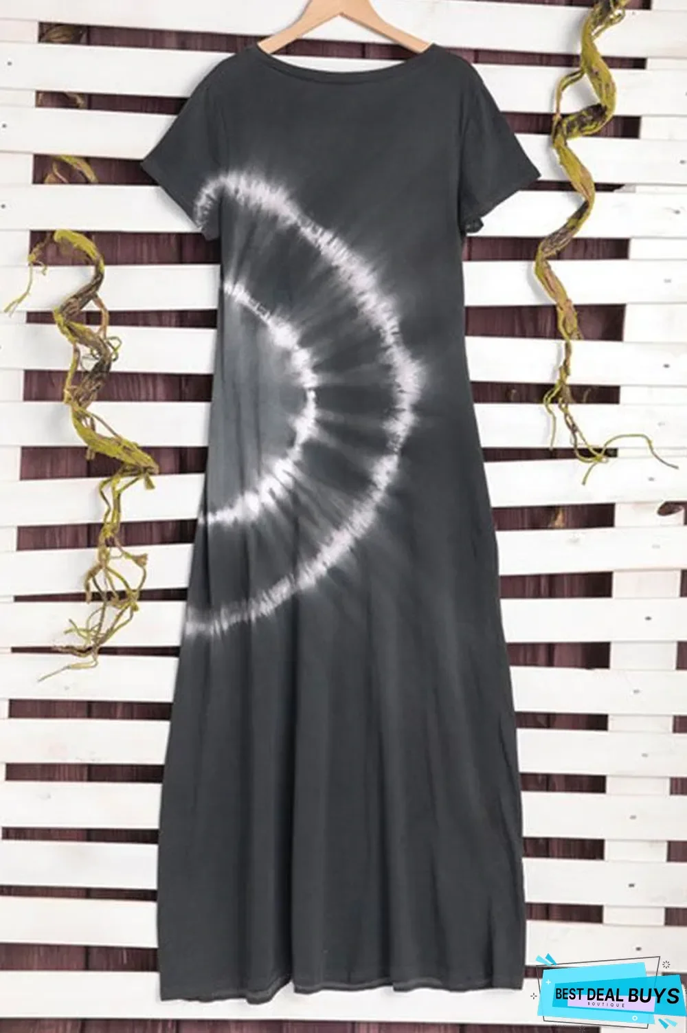 V-Neck Gradient Print Short Sleeves Casual Maxi Dress