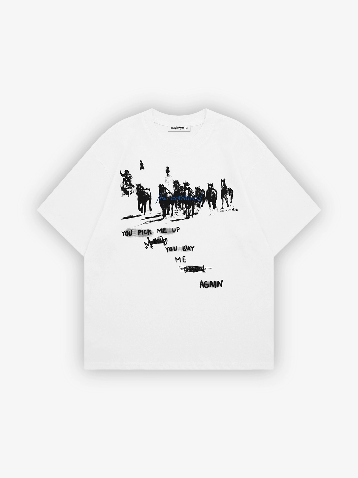 White Act Chic Galloping Horse Print Tee Front