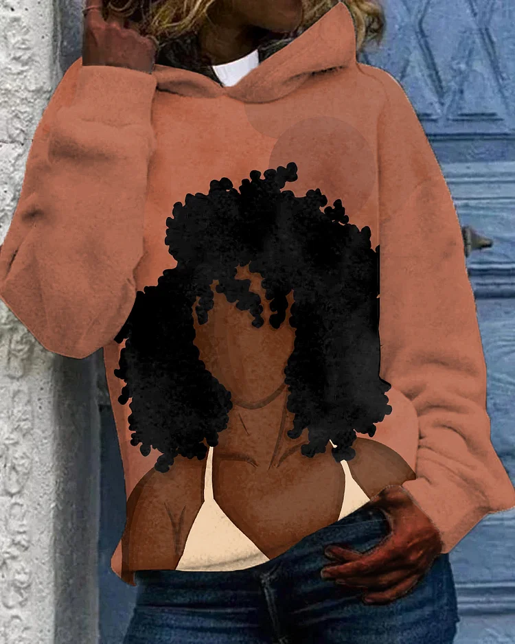 Brown Woman Hair Art Long-sleeved Hoodie