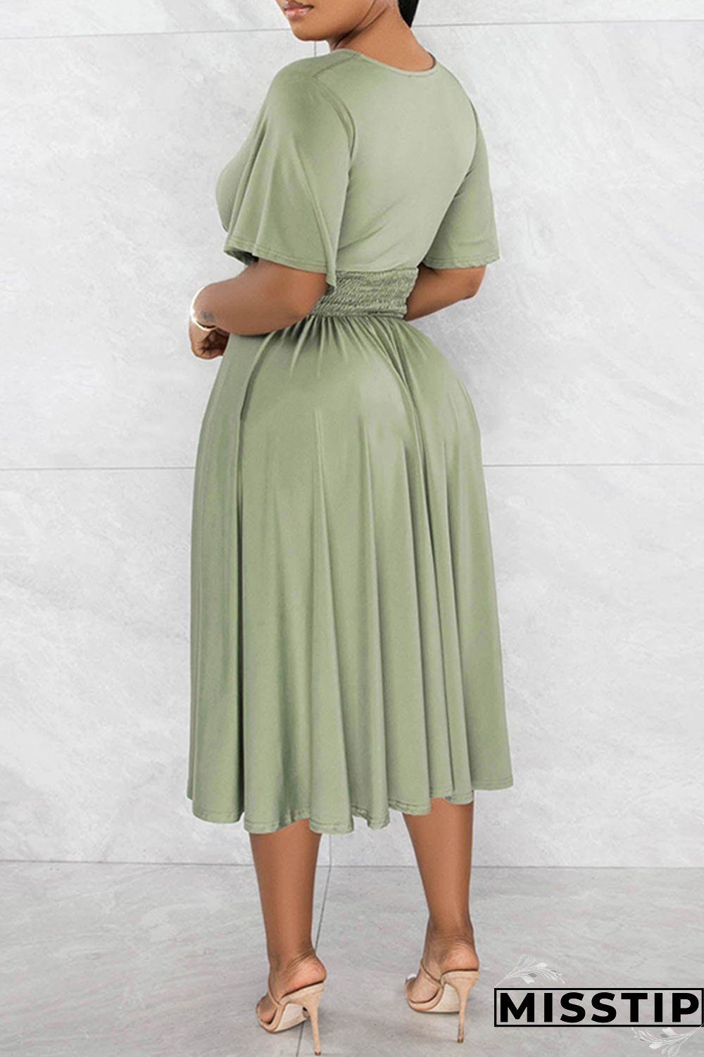 Black Casual Solid Patchwork V Neck Short Sleeve Dress