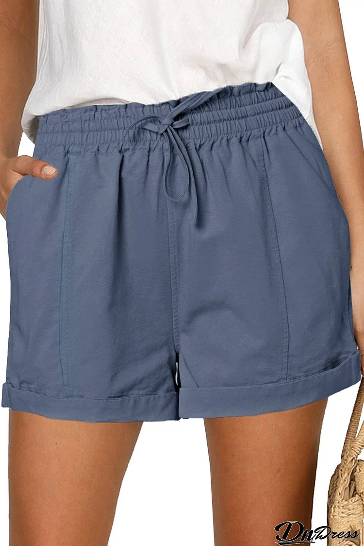 Elastic Waist Drawstring Roll Hem Shorts