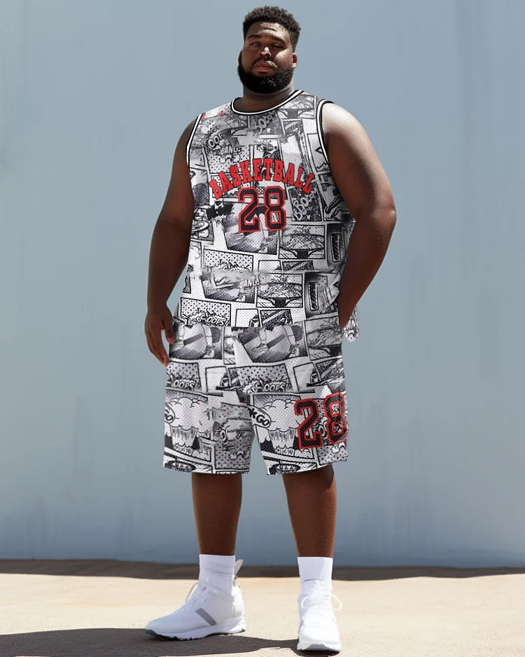 Men's Large Size Basketball 28 Graffiti Vest Sports Two-Piece Set