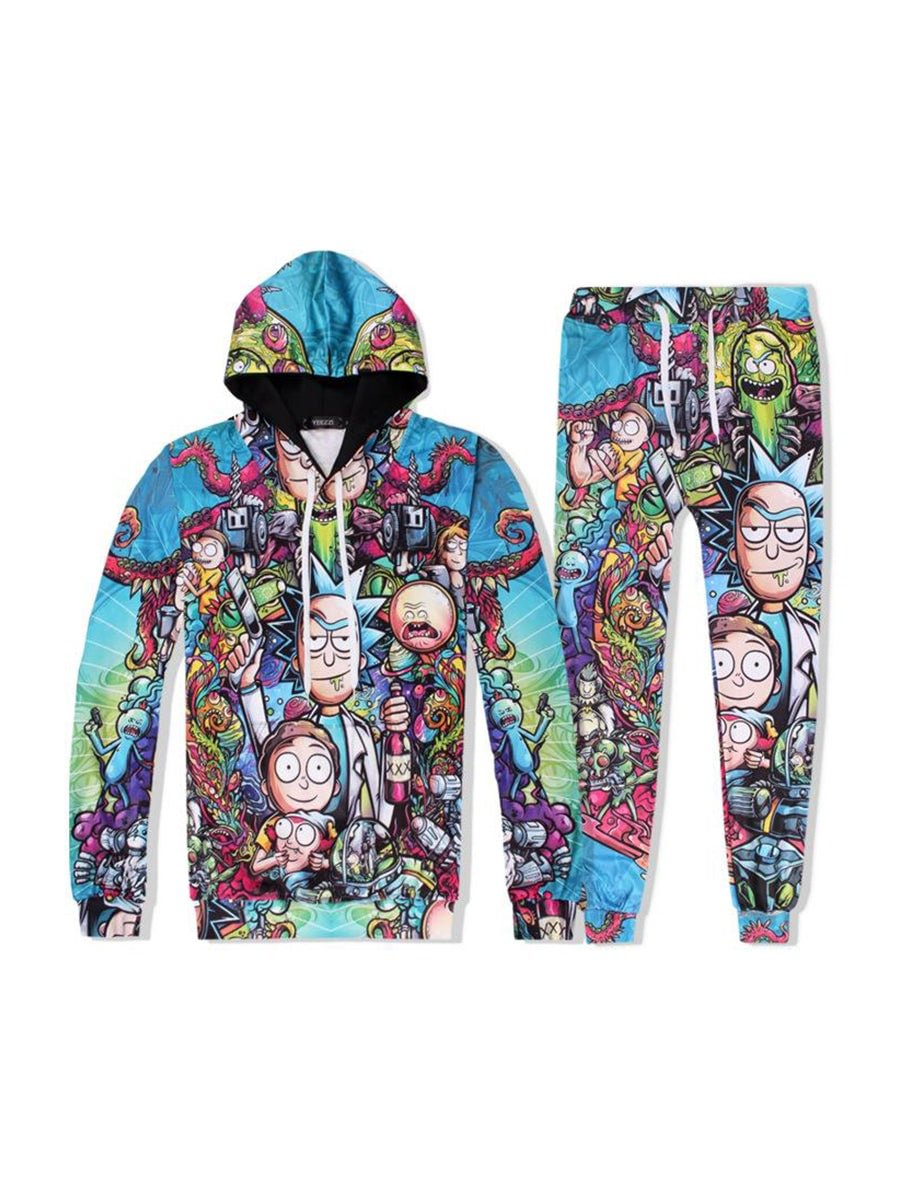 Rick and Morty Hoodie 3D Floral Anime 2 Piece Sweatshirts Pants