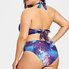 XXXL 3XL 4XL 5XL Plus Size Bikini Galaxy Print Halter Purple Swimwear Women Plus Size Bodysuit Swimming Beach Wear 2018 New