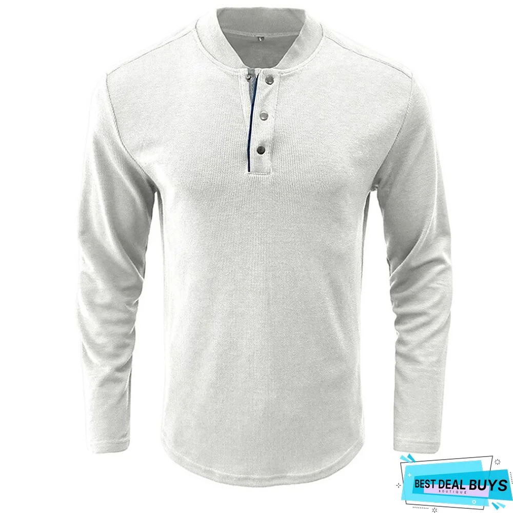 Men's Henley Shirt Tee Plain Henley Street Vacation Long Sleeve Button Pocket Clothing Apparel Basic Designer Modern Contemporary