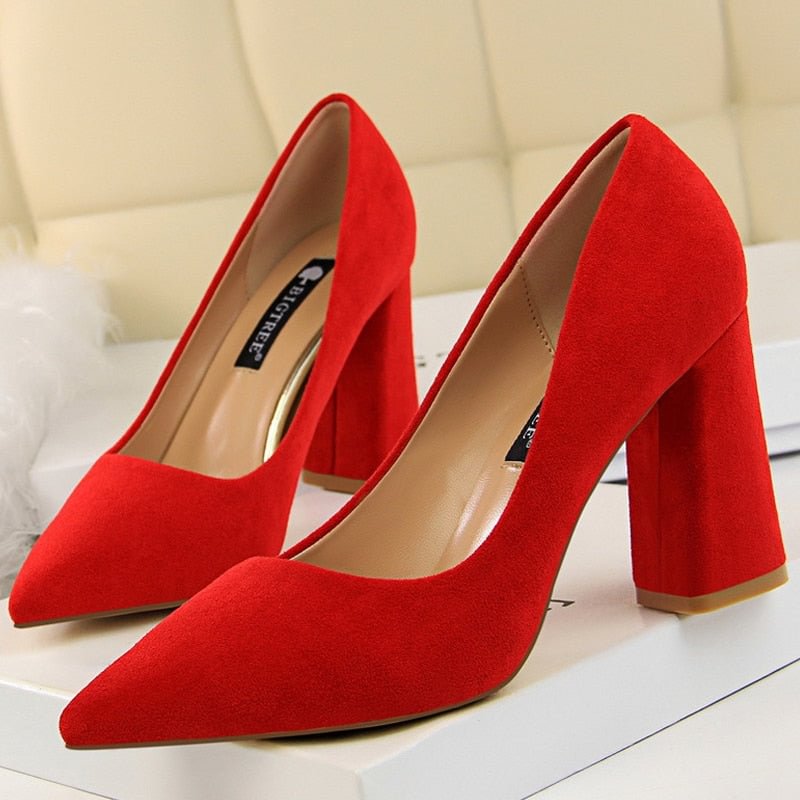 BIGTREE Shoes Thick Heel Woman Pumps Suede Women Heels Office Shoes Pointed Toe High Heels Wedding Shoes Female Heel Shoes