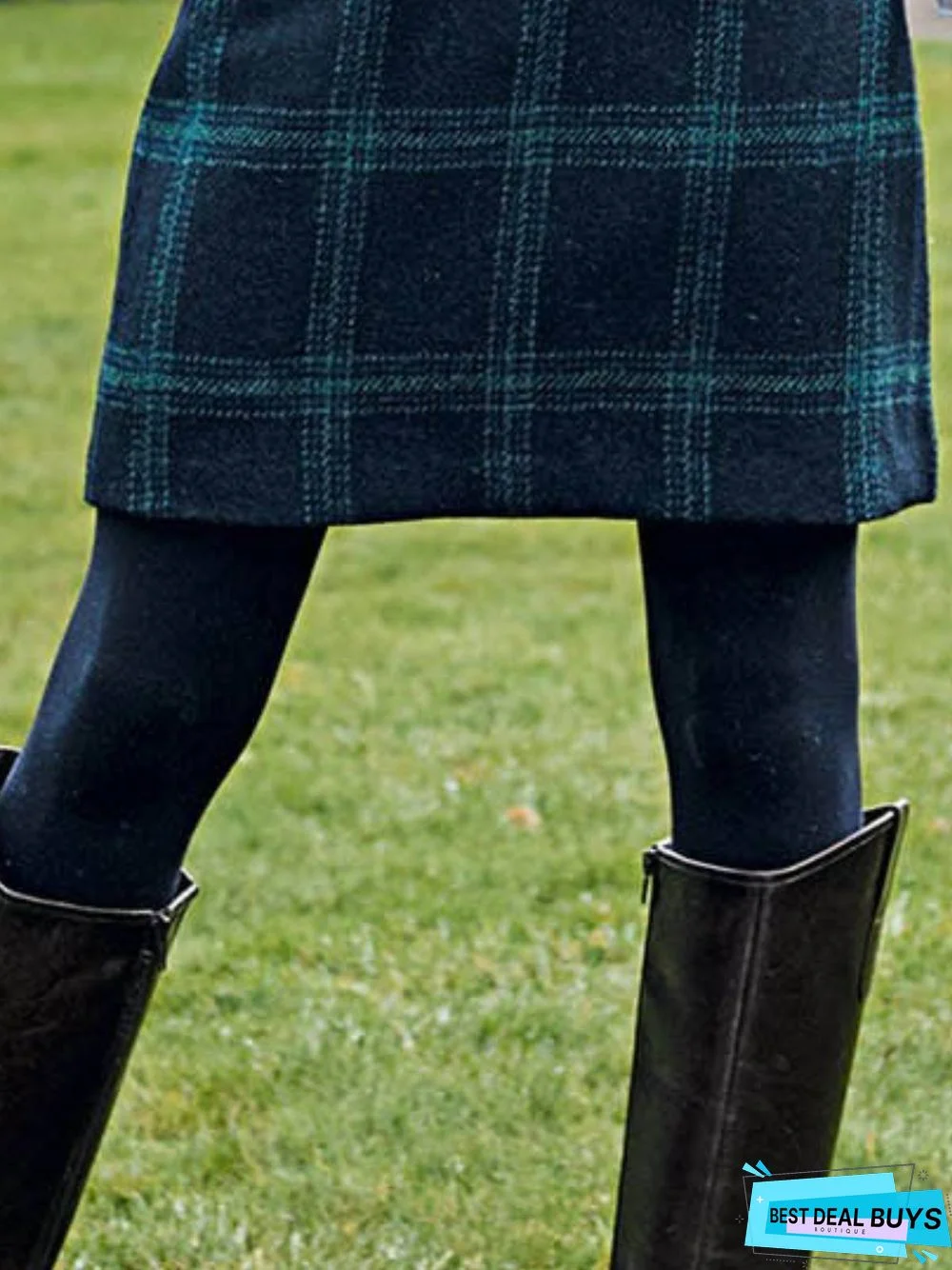 Multicolor Cotton-Blend Plaid Casual Skirt