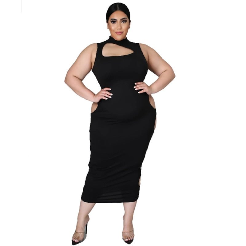 Plus Size 5xl Dress Wholesale Sleeveless Hollow Out Elegant Party Sexy Club Outfits Summer Black  Dresses Casual Dropshipping
