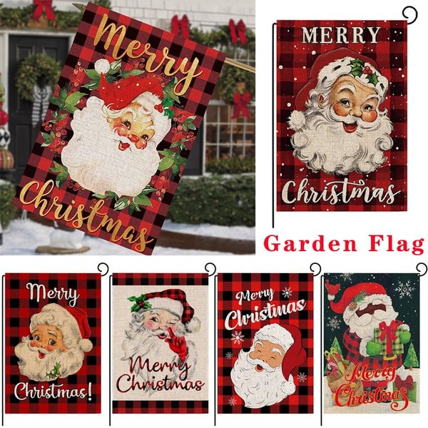 1Pcs Christmas Santa Claus Garden Flag 12.5 X 18 Vertical Double Sided Red Black Buffalo Plaids Outdoor Decorations Burlap Yard Flag - Shop Trendy Women's Fashion | TeeYours