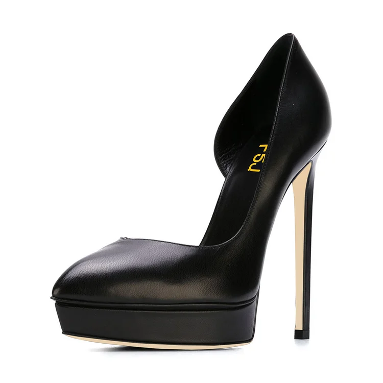 Black Office Heels Platform D'orsay Pumps Stiletto Heels Dress Shoes |FSJ Shoes