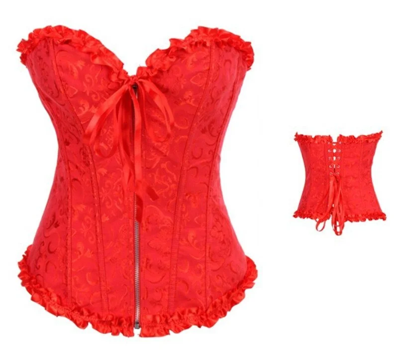 Sapubonva corsets and bustiers tops sexy women green white black white brocade corset zip vintage style corselet overbust ladies