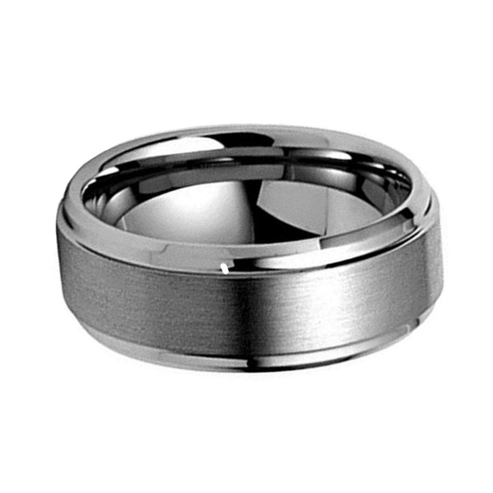 Silver Tungsten Rings Polished Step Edge Center Brushed Unisex Wedding Ring