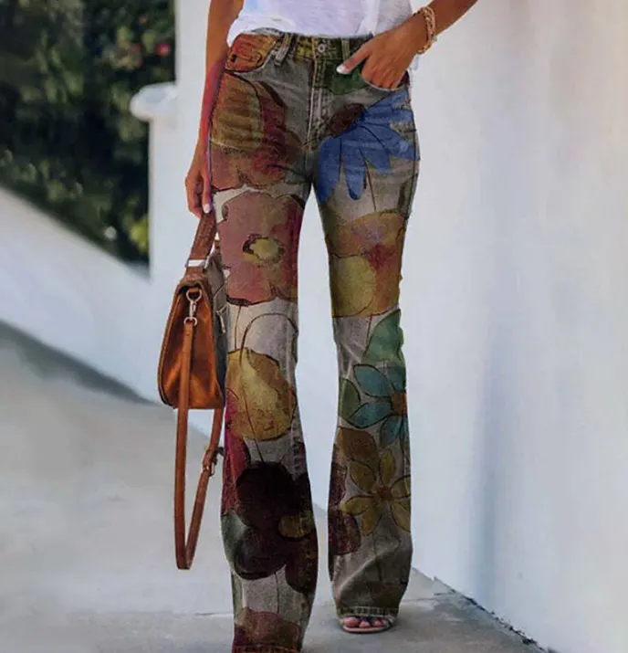 Churchf Churchf Plus Size Women's 2024 Ebay Large Size Women's Casual Pants Digital Print Pattern Pants