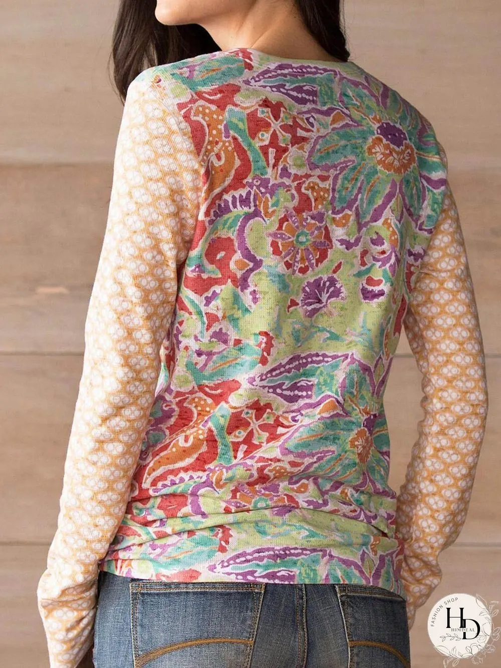 Orange Cotton-Blend Casual Round Neck Shirts & Tops