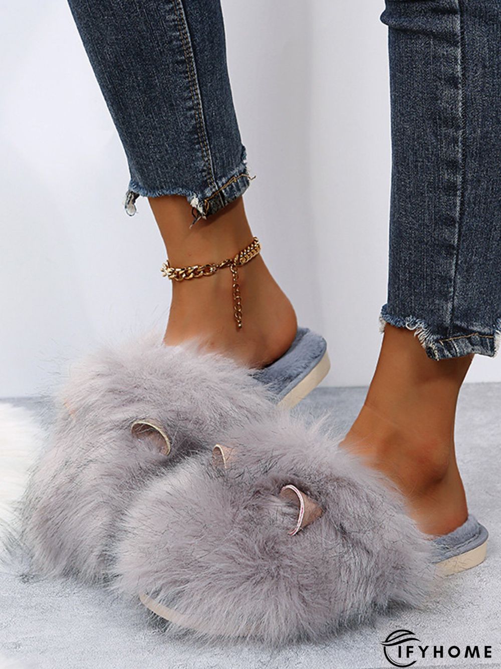 Cute Cat Ears Mohair Warm Fleece Indoor Slippers | IFYHOME