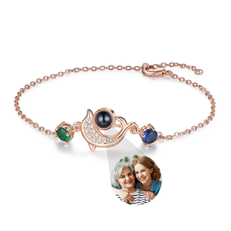 Dolphin Stone Projection Bracelet 1 Personalized Photo with 2 Birthstones