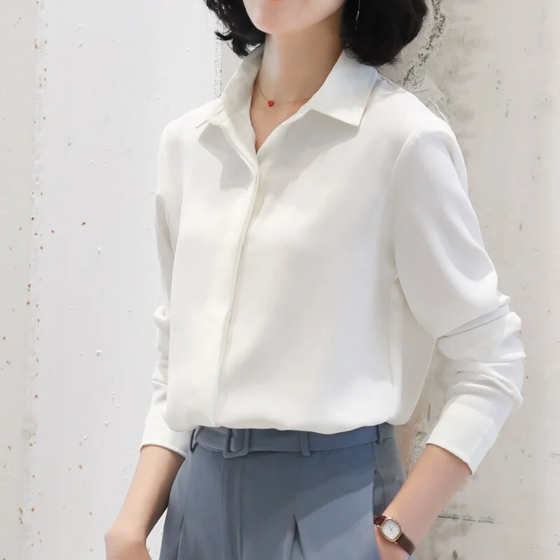 Brand Simplicity Chiffon Shirt and Tops 2021 New Women Solid Colors Casual Long Sleeve Blouse Lady Office OL Shirts Blusas