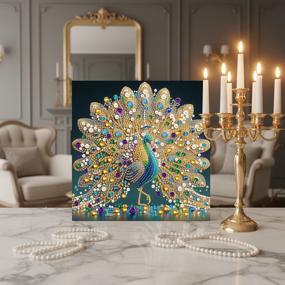 Peacock DIY Art Craft Pearl Diamond Painting with Frame 9.84x9.84in Diamond Art Pearl Painting Kit for Adults Beginners Gift Idea Home Wall Decor