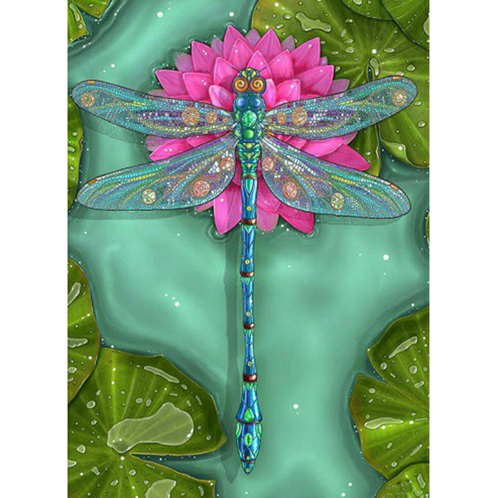 

30*40CM - Round Drill Diamond Painting - Dragonfly Flower, 501 Original