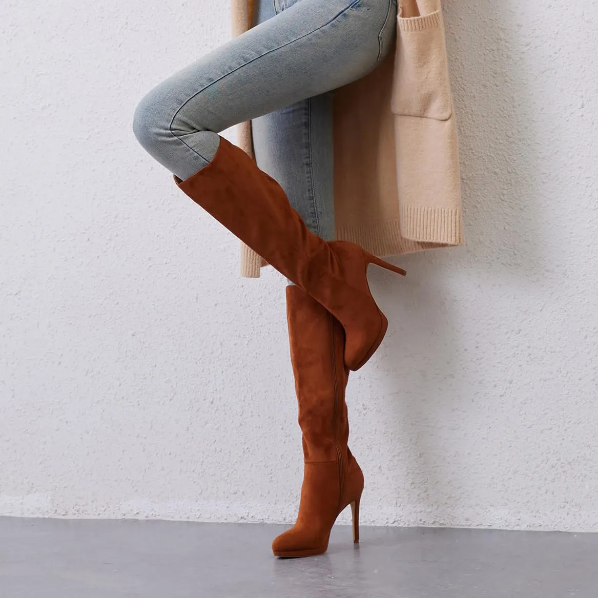 105mm/4.1 Inch Fashion Knee High Boots Platform Heel Boots -vocosishoes