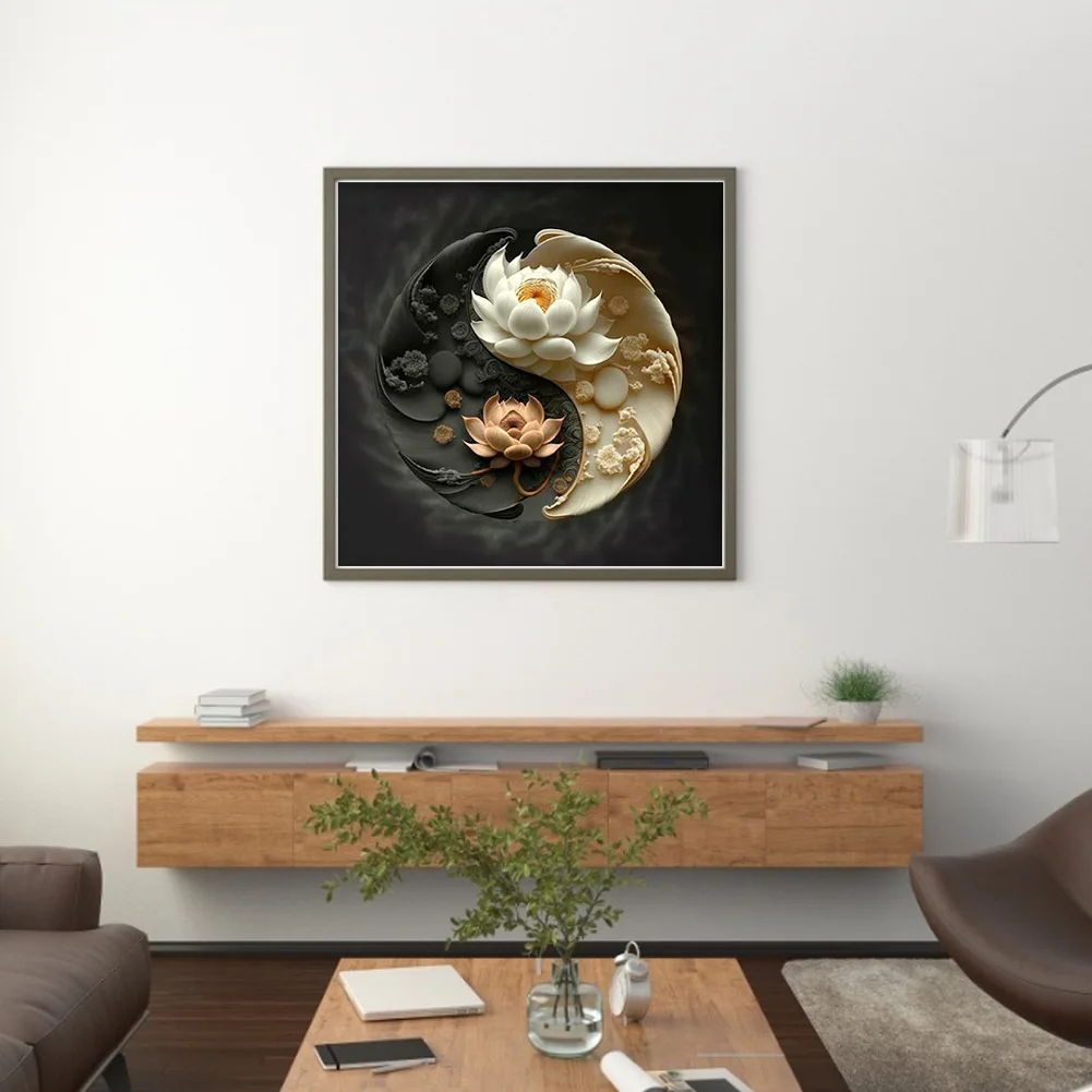 11CT Full Stamped&nbsp;Cross Stitch - Yin Yang Lotus(Canvas|40*40CM)