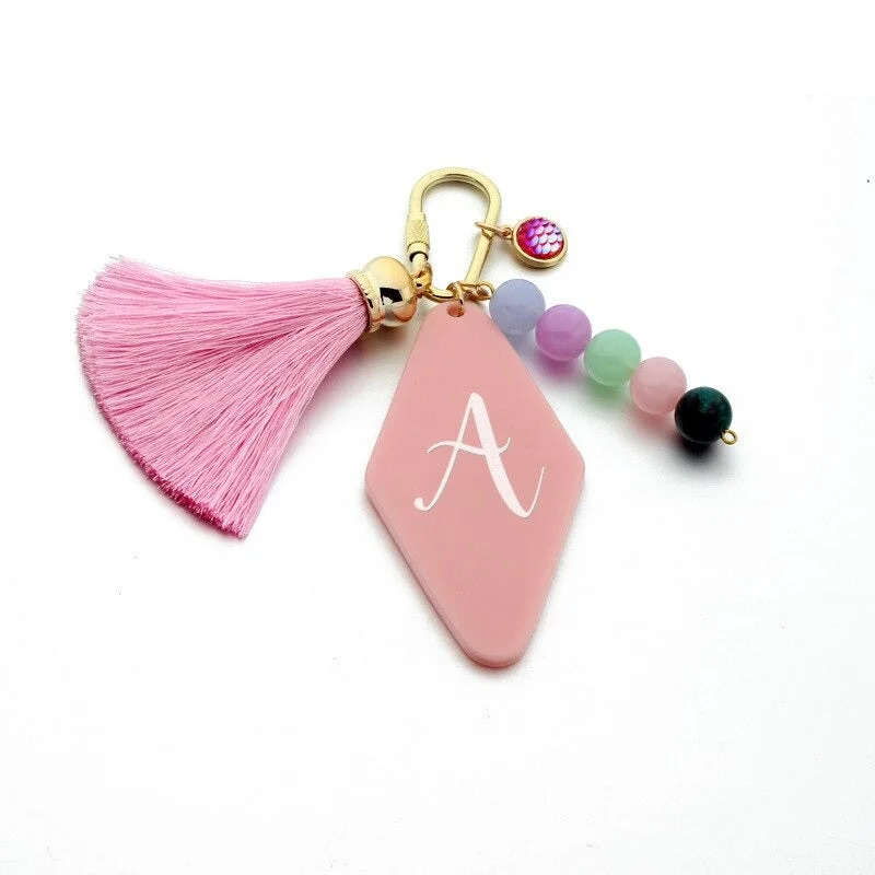 Personalized Tassel Beads with A-Z Initial Letter Keychain
