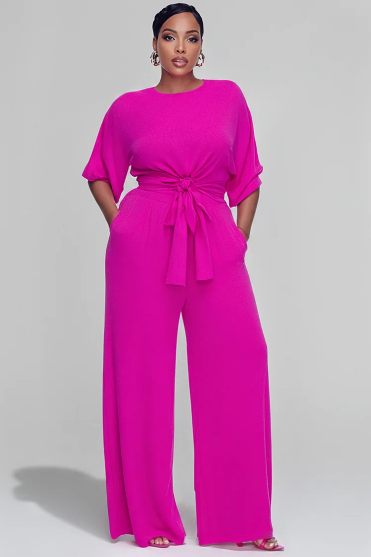 Xpluswear Design Plus Size Daily Casual Hot Pink Round Neck Short Sleeve Pocket Fold Two Piece Pant Sets [Pre-Order] 2024 - Xpluswear