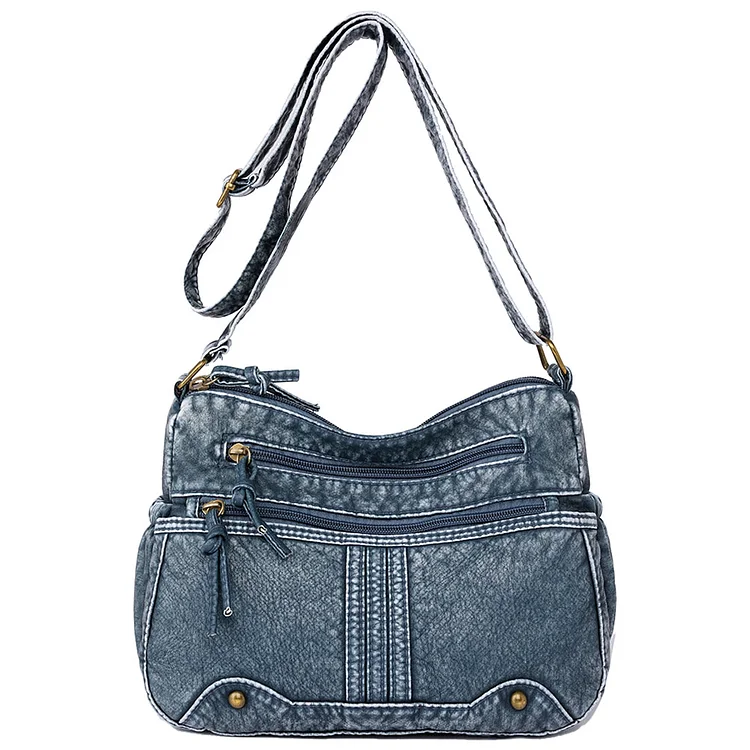 Women Casual Satchel Bag Adjustable Strap Crossbody PU Bag Zipper (Blue)