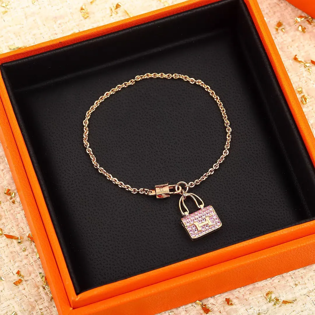 Hermes Pink Diamond H Bag Bracelet