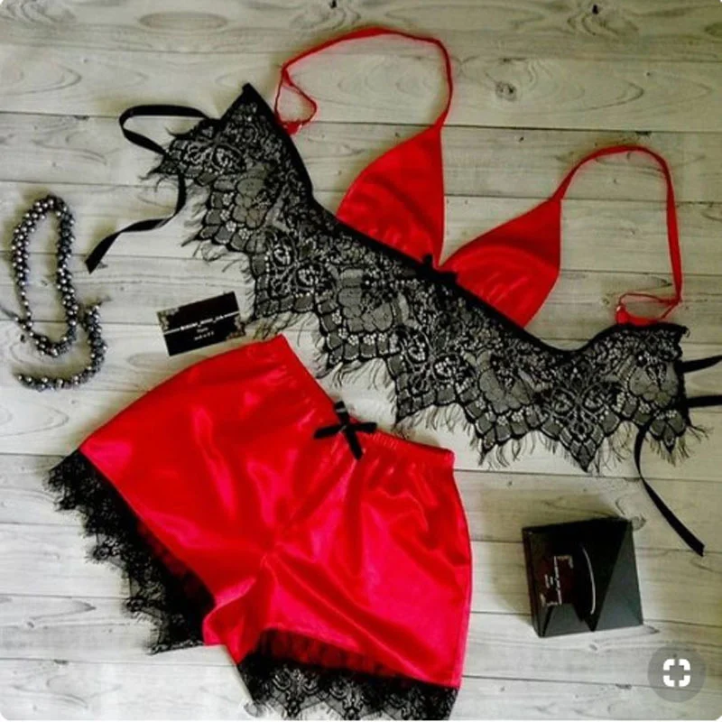 Uveng Sex Three-Point Sexy Underwear Sexy Three-Point Seduction Lace Trousers Set