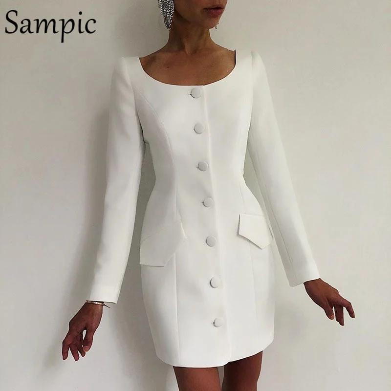 Sampic Autumn Winter Party 2020 White Black Sexy Women Mini Bodycon Blazer Dress Office Ladies Long Sleeve Wrap Elegant Dress