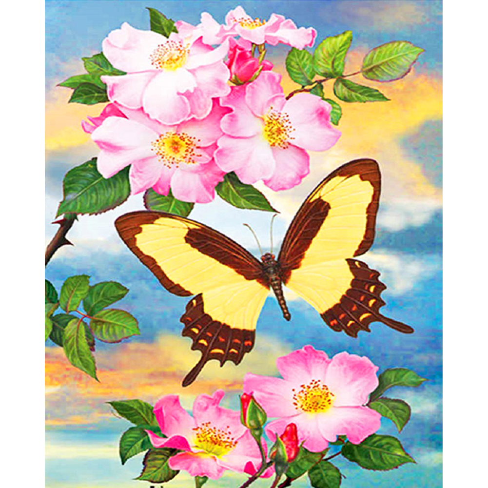 

Pink Wild Rose Butterfly - Round Drill Diamond Painting - 30*40CM, 501 Original