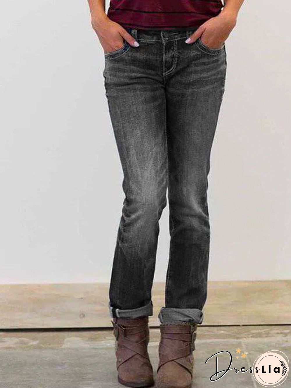 Blue Plain Casual Denim Jeans