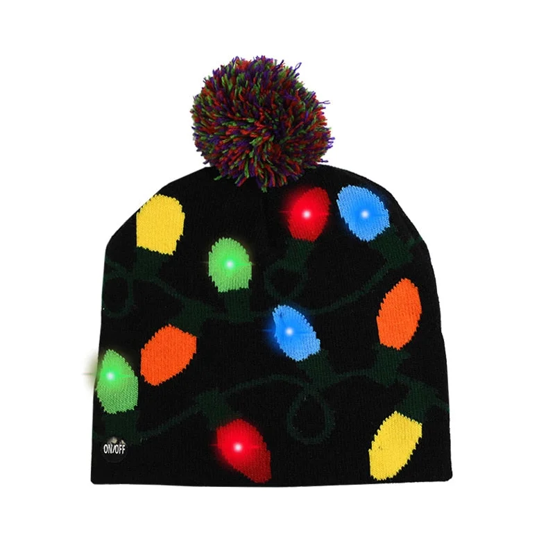 LED Christmas Hats Sweater Knitted Beanie Santa Light Up Winter Hat Cap Kids Gift Xmas 2022 New Year Christmas Party Decorations
