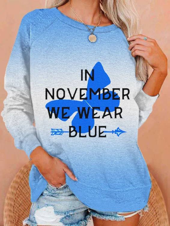 In November We Wear Blue Butterfly Print Sweatshirt