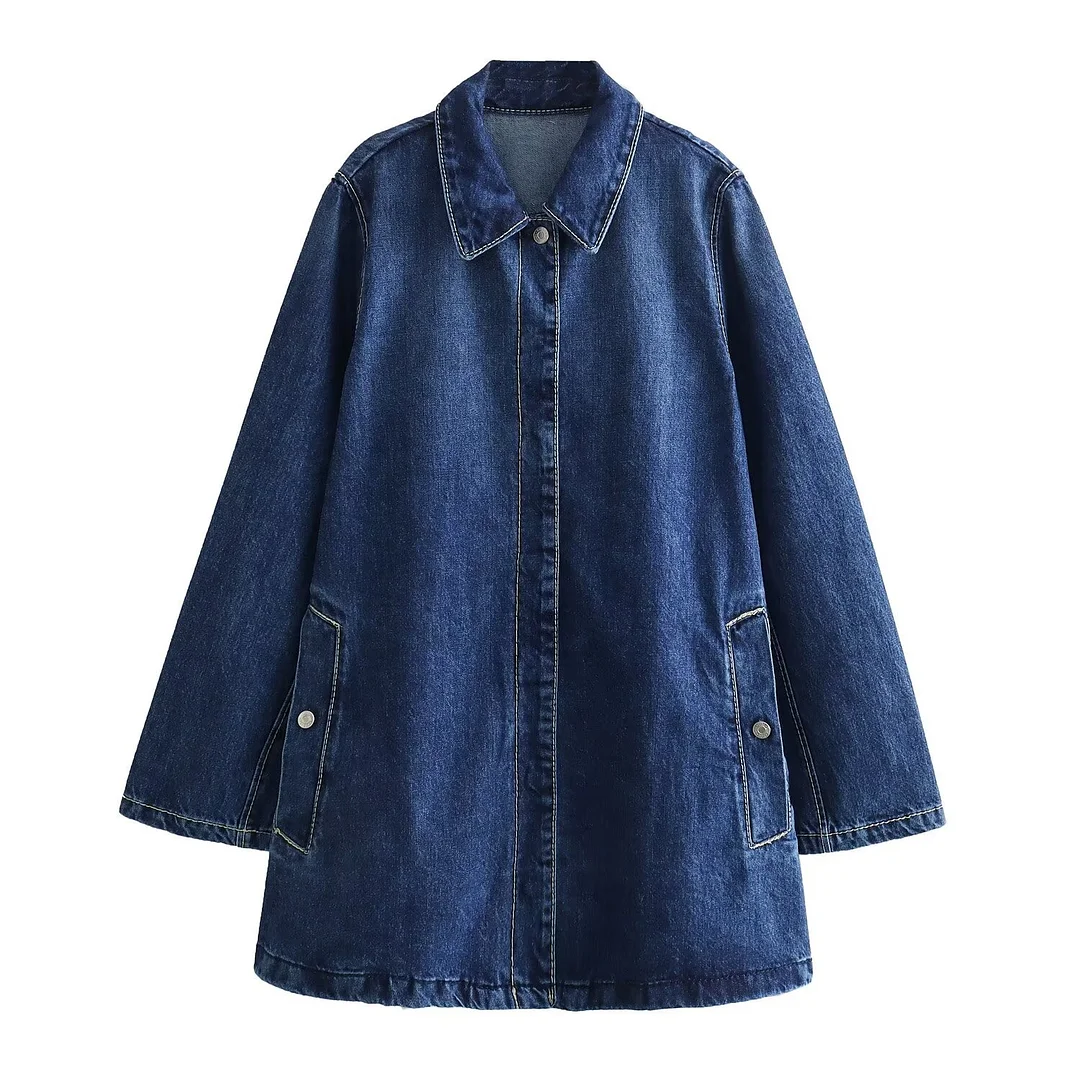 Woherb Spring 2024 New Women's Street Fashion Casual Denim Trench Coat W025 1017-Outfit Ideas