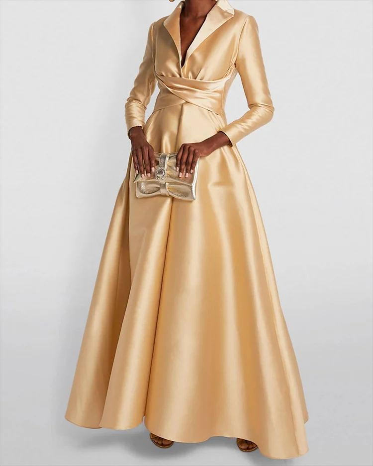 Women's V-neck long-sleeved satin Dress