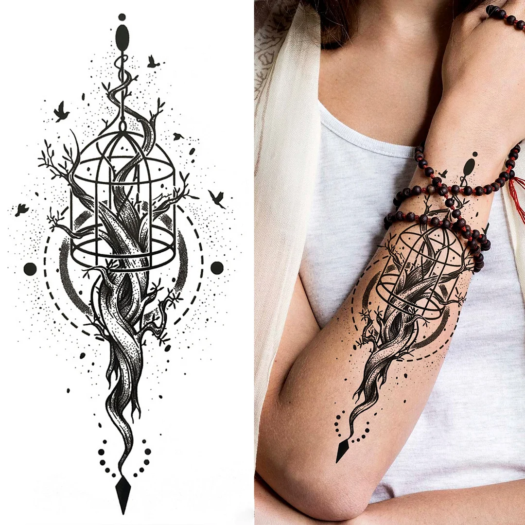 Sdrawing Compass Lion Rose Temporary Tattoo For Men Adults Realistic Fake Tiger Crown Cross Tattoo Sticker Thigh Half Sleeve Tatoo